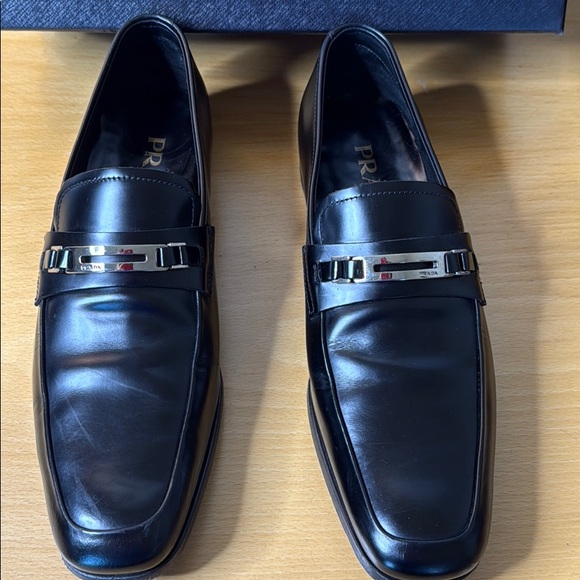Men’s Black Prada Spazzolato Leather Loafers main image 7